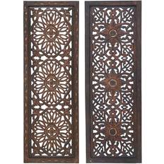 Wall Decor Benzara Floral Hand Carved Brown Panels, Assortment of Two Wall Decor