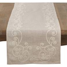 Saro Lifestyle Swirl Embroidered Tablecloth Natural (182.9x40.6)