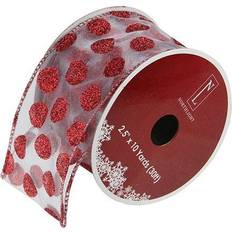 Northlight Seasonal 12 Spools Glitter Polka Dot Wired Ribbon Red