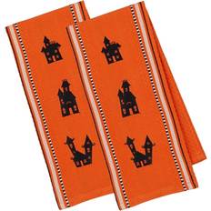 DII Imports Haunted Houses Embroidered Dishtowel Dishcloth Black, Orange