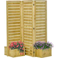Outdoor wood privacy screen OutSunny Wooden Privacy Screen with Planter Flower Pot Raised Bed