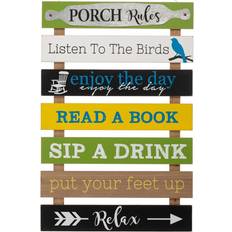 GlitzHome 36.25" Oversized Wooden Porch Rules Sign Wall Decor