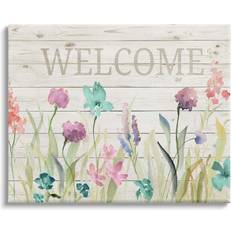 Stupell Industries Welcome Sign Spring Wildflower Meadow Rustic Pattern Framed Art