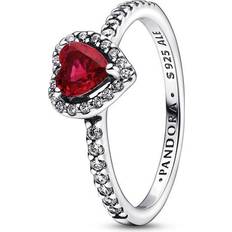 White Gold - Women Jewelry Pandora Elevated Heart Ring - Silver/Red/Transparent