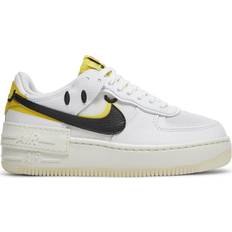 Nike White/Neon Yellow Leather Air Force 1 Shadow Low-Top Sneakers