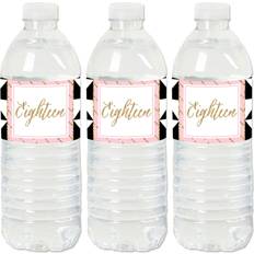 Chic 18th Birthday Pink, Black and Gold Birthday Party Water Bottle Sticker Labels Set of 20