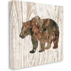 Stupell Industries Forest Bear Watercolor Silhouette Rustic Grain Pattern Framed Art