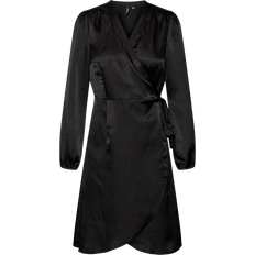 Vero Moda satin wrap knee length dress in black(2XL)