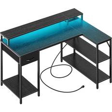L shaped wood and metal desk Superjare L Shaped Writing Desk 47.3x19.3"