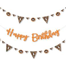 Gone Hunting Deer Hunting Camo Party Letter Banner Decoration Happy Birthday Orange