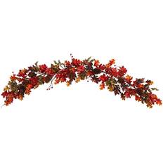 Orange Christmas Decorations Nearly Natural 6' Autumn Maple Leaves, Berry and Pinecones Fall Artificial Garland Christmas Decoration