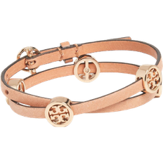 Shop Tory Burch Miller 18K-Gold-Plated & Leather Double-Wrap Bracelet