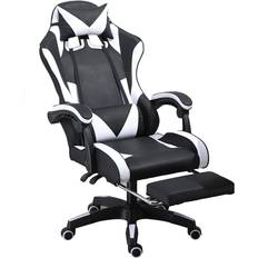 Soontrans Gaming Chair with Footrest and Ergonomic Massage Lumbar Pillow PU  Leather Office Chair, Black 