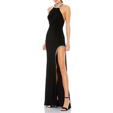 Mac Duggal Beaded Halter Jersey Evening Gown - Black