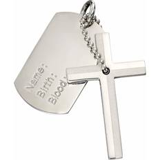 Men - Stainless Steel Charms & Pendants Fred Bennett Cross & Date Of Birth Dog Tag Pendant - Silver