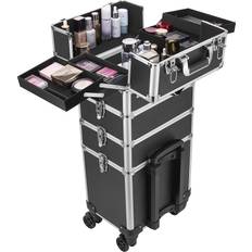 Aluminum Beauty Cases VIVOHOME Aluminum Trolley Professional Cosmetic Organizer Box - Pure Black