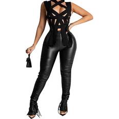 Guisby Knotted Side Stacked High Waisted Pants Women