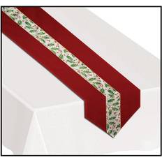 Red table runner Beistle Christmas Holly Party Decoration Fabric Table Runner 6 Pack (1/pkg)