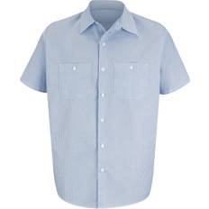Red Kap Men's Striped Industrial Button-Down Work Shirt, Medium, Blue