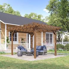 Pergola OutSunny 12' Pergola, Wood Gazebo Grape Trellis with Stable