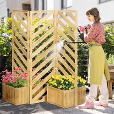 Outdoor wood privacy screen OutSunny Freestanding Privacy Screen with 4 Self-Draining