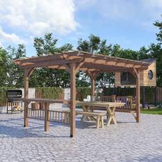 Pergola OutSunny 14' 10' Pergola, Wooden Gazebo Grill Canopy