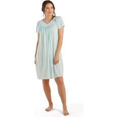 Polyester - Women Sleepwear Miss Elaine Women's Short-Sleeve Embroidered Nightgown Green
