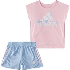 Adidas Girl's Graphic Tee & Shorts Set - Clear Pink/Blue (FZ9623)