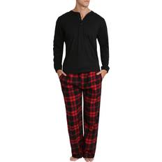 SLEEPHERO Men's 2-Piece Henley Tee & Buffalo Check Pants Pajama Set Red Red