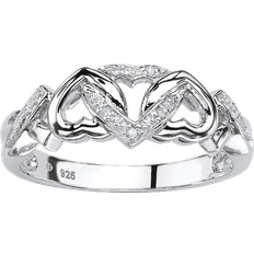 PalmBeach Interlocking Hearts Promise Ring - Silver/Diamonds