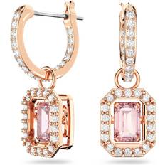 Swarovski Millenia drop earrings, Octagon cut, Pink, Rose gold-tone plated
