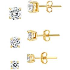 Sterling Forever Stud Earrings Set of 3 - Gold/Transparent