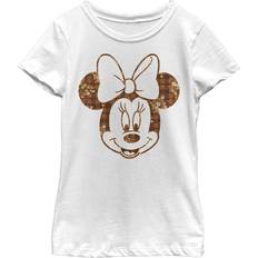 Fifth Sun Disney Characters Fall Floral Plaid Minnie Girl's Solid Crew Tee, White