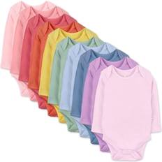 HonestBaby Baby 10-Pack Organic Cotton Long Sleeve Bodysuits, Rainbow Gems Pinks, Newborn
