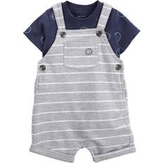 Carter's Baby Smiley Face & Stripe Shortalls Set - Grey