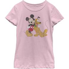 Disney Girl's Mickey & Friends Mickey and Pluto Child T-Shirt Light Pink