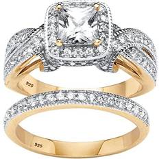 PalmBeach Princess Cut Bridal Ring Set - Gold/Transparent