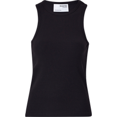 Singleter Selected Ribbet Tanktop Sort