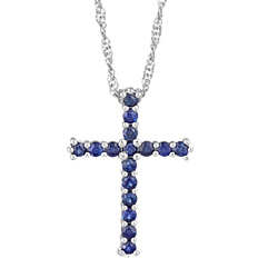 Celebration Gems Cross Pendant Necklace - Silver/Sapphire