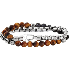 Bulova Chain Wrap Bracelet - Silver/Brown/Black