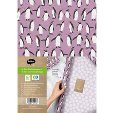 Geschenkpapier Set Weihnachten: Pinguine (lila, weiß) für Kinder