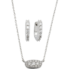 Kendra Scott Pavé Tag Pendant Necklace & Hoop Earrings Set - Silver/Transparent