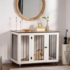 PawHut Modern Dog Crate End Table with Divider Panel for Large Dog and 2 Small Dogs, Gray