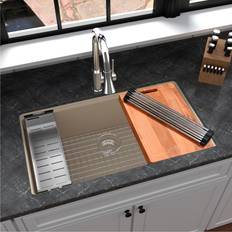 Kitchen Sinks Karran QUWS-875 Undermount 32.5 Large Single Bowl Quartz Workstation Sink