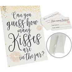 Bridal Shower Game with 1 Sign and 60 Cards, Guess How Many Kisses White