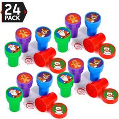 24 Christmas Assorted Bright Colored Plastic Stamps Self Ink Christmas Stampers Fun Gift, Party Favors, Party Toys, Goody Bag Favors