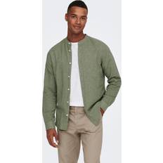 Only & Sons Slim Fit Chinese Collar Shirt - Green/Swamp