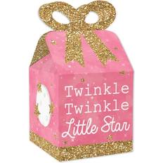 Big Dot of Happiness Pink Twinkle Twinkle Little Star Square Favor Gift Boxes Baby Shower or Birthday Party Bow Boxes Set of 12