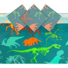 Dinosaur Fossil Plastic Tablecloth for Birthday Party (54 x 108 in, 3 Pack) Green Set of 3