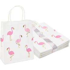 Sparkle and Bash Pink Flamingo Birthday Party Favor Gift Bags, Tropical Decorations (24 Pack) Pink